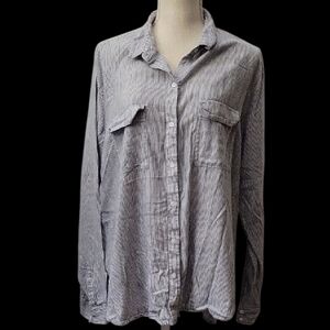 GAP Navy and White Striped Boyfriend Fit Shirt